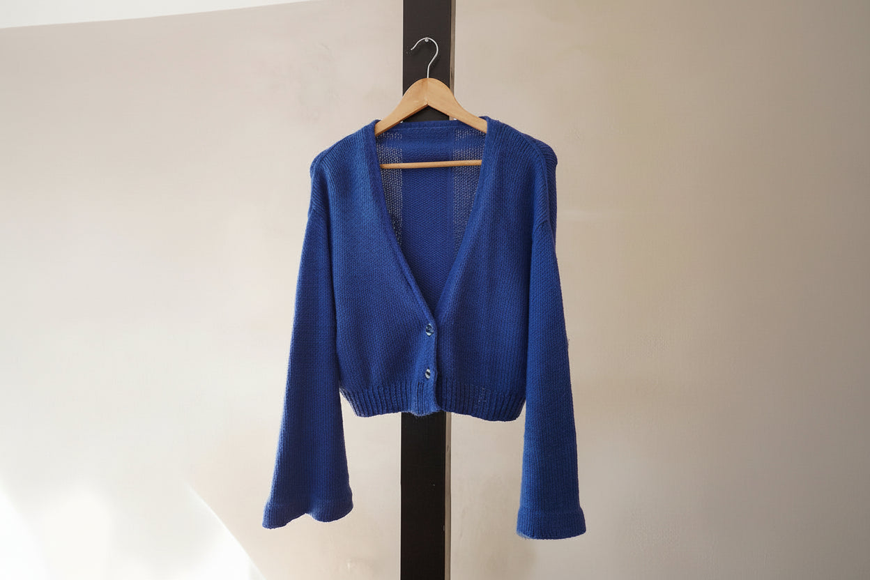 Bluebell Flare Cardigan Knitting Pattern PDF: Boxy V-Neck, Flared Sleeves (XS–XXL)