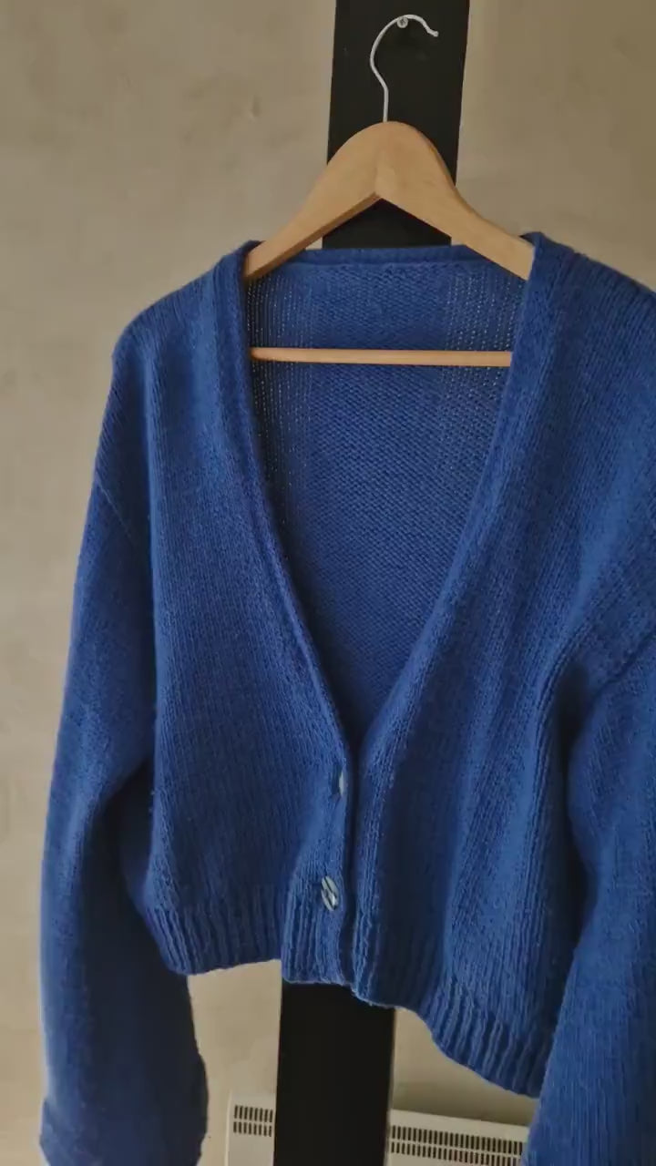 Bluebell Flare Cardigan Knitting Pattern PDF: Boxy V-Neck, Flared Sleeves (XS–XXL)